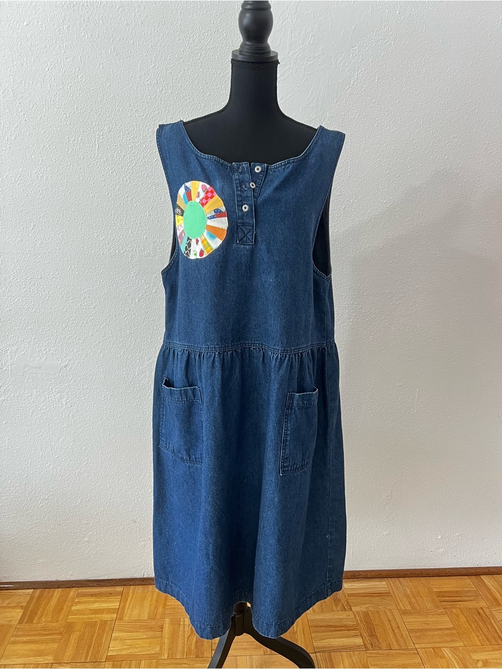 Pinafore Denim Cottagecore Patchwork Dress Dresden Plate Teachercore Lagenlook